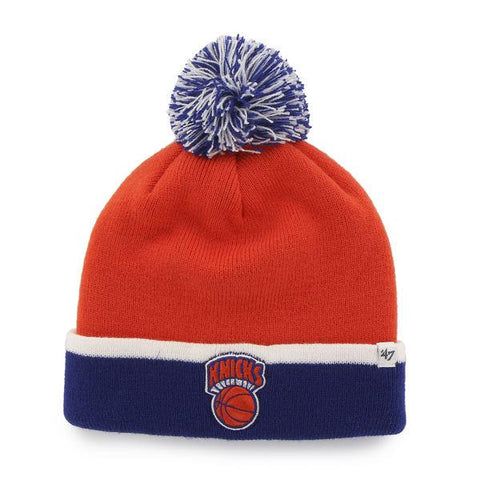 Shop New York Knicks 47 Brand Orange Blue Baraka Retro 1964 Poofball Beanie Hat Cap - Sporting Up