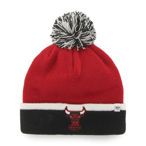 Shop Chicago Bulls 47 Brand Red Black Baraka Retro 1984 Cuff Poofball Beanie Hat Cap - Sporting Up