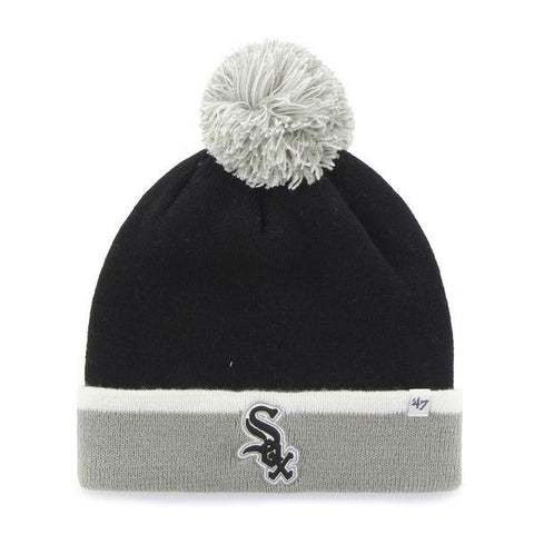 Shop Chicago White Sox 47 Brand Black Gray Baraka Knit Cuffed Poofball Beanie Hat Cap - Sporting Up