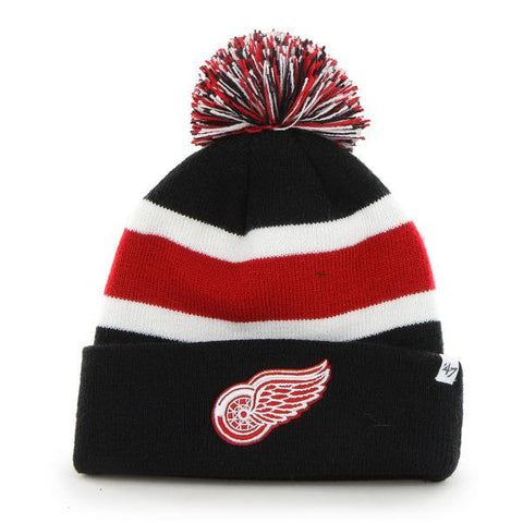 Shop Detroit Red Wings 47 Brand Black Breakaway Knit Cuffed Poofball Beanie Hat Cap - Sporting Up