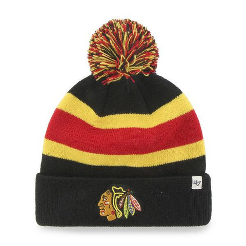 Shop Chicago Blackhawks 47 Brand Black Breakaway Knit Cuffed Poofball Beanie Hat Cap - Sporting Up