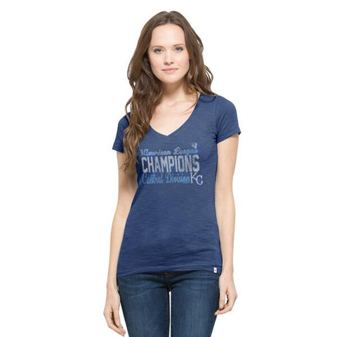Kansas City Royals 47 Brand 2015 AL Central Champions Womens V-Neck Blue T-Shirt - Sporting Up
