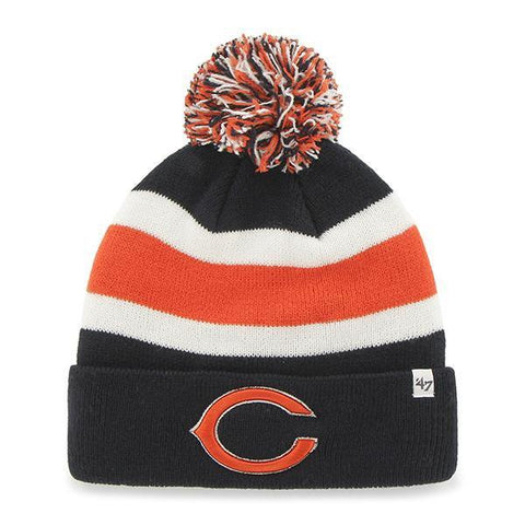 Shop Chicago Bears 47 Brand Tri-Tone Breakaway Knit Cuffed Beanie Poofball Hat Cap - Sporting Up