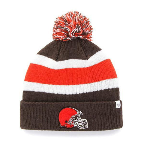 Shop Cleveland Browns 47 Brand Tri-Tone Breakaway Knit Cuffed Beanie Poofball Hat Cap - Sporting Up