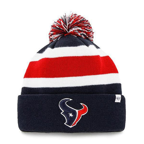 Shop Houston Texans 47 Brand Tri-Tone Breakaway Knit Cuffed Beanie Poofball Hat Cap - Sporting Up