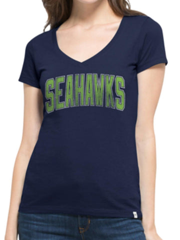 Shoppen Sie das Marineblaue MVP-Flanker-T-Shirt mit V-Ausschnitt der Marke Seattle Seahawks 47 für Damen – sportlich