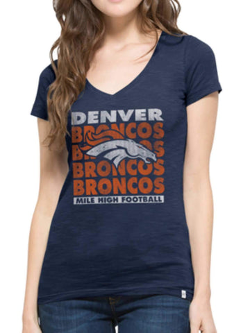 Shop Denver Broncos 47  Brand Women Navy "Mile High" V-Neck Scrum T-Shirt - Sporting Up