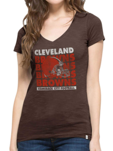 Braunes „Comeback City“-T-Shirt mit V-Ausschnitt der Marke Cleveland Browns 47 für Damen – sportlich