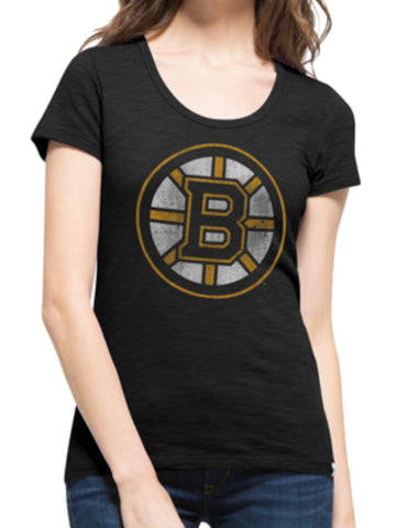 Shop Boston Bruins 47 Brand Women Jet Black Scoop Neck Scrum T-Shirt - Sporting Up