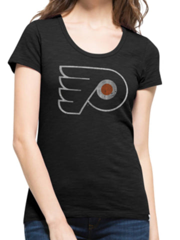 Shop Philadelphia Flyers 47 Brand Women Jet Black Scoop Neck Scrum T-Shirt - Sporting Up