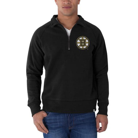 Schwarzes Pullover-Sweatshirt mit 1/4-Reißverschluss und Kreuzkaromuster der Marke Boston Bruins 47 – sportlich