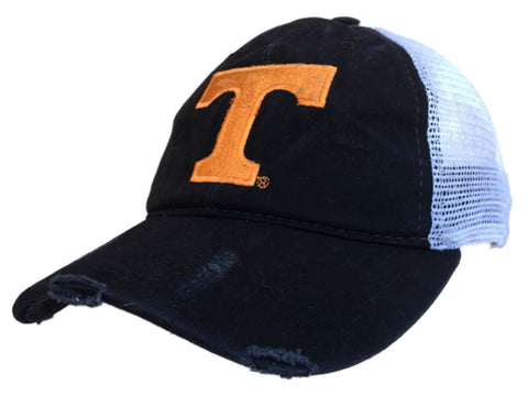 Retro-Mütze der Marke Tennessee Volunteers aus schwarzem getragenem Mesh mit verstellbarem Druckknopfverschluss im Vintage-Stil – sportlich