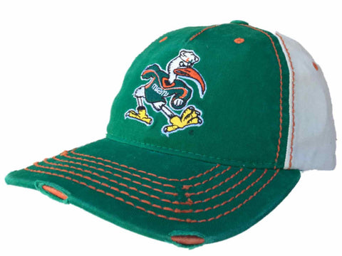 Shop Miami Hurricanes Retro Brand Green Beige Stitched Worn Style Snapback Hat Cap - Sporting Up