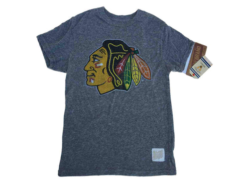 Graues Tri-Blend-Kurzarm-T-Shirt der Retro-Marke Chicago Blackhawks für Jugendliche – sportlich