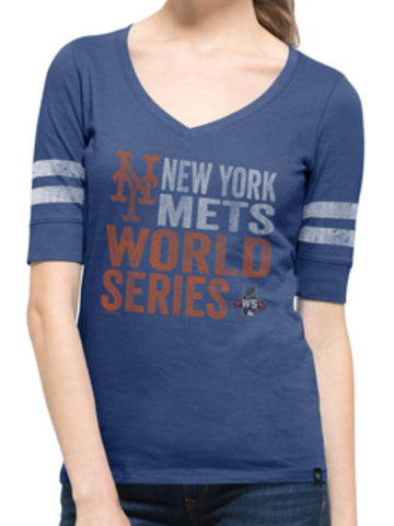 Achetez le t-shirt flanker bleu à col en V des mets 47 de New York pour femmes de la série mondiale 2015 - Sporting Up