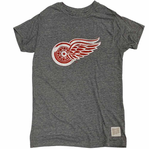 Detroit red wings retro märke grå tri-blend distressed logotyp ss t-shirt - sportig upp