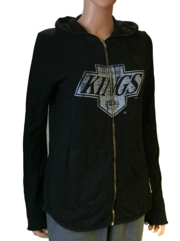 Los Angeles Kings Retro-Marke für Damen, schwarze Quad-Mischung mit durchgehendem Reißverschluss, Kapuzenjacke – sportlich
