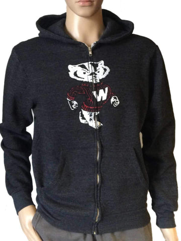 Veste zippée en polaire avec logo de mascotte au charbon de bois de marque rétro des Badgers du Wisconsin - Sporting Up