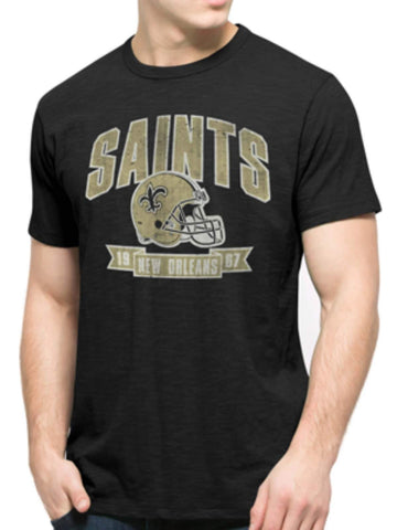New orleans saints 47 märke svart mjuk bomull 1967 banner scrum t-shirt - sportig upp