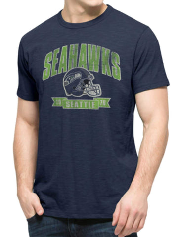 Handla seattle seahawks 47 märkes midnattsblå 1976 banner soft scrum t-shirt - sportig upp
