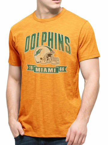 Handla miami delfiner 47 märke pylon orange mjuk bomull 1966 banner scrum t-shirt - sportig upp