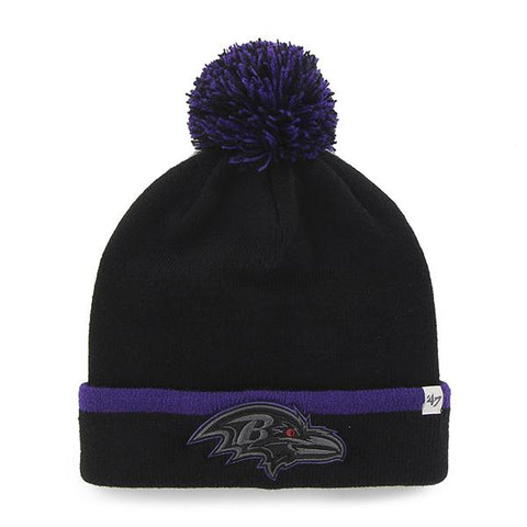 Shop Baltimore Ravens 47 Brand Black Purple Baraka Knit Cuff Poofball Beanie Hat Cap - Sporting Up
