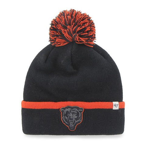 Shop Chicago Bears 47 Brand Navy Orange Baraka Knit Cuffed Poofball Beanie Hat Cap - Sporting Up