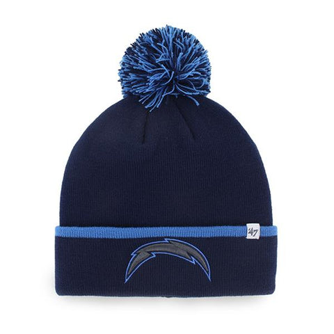 Shop Los Angeles Chargers 47 Brand Navy Blue Baraka Knit Cuffed Poofball Beanie Hat Cap - Sporting Up