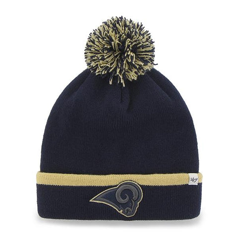 Shop Los Angeles Rams 47 Brand Navy Gold Baraka Knit Cuffed Poofball Beanie Hat Cap - Sporting Up