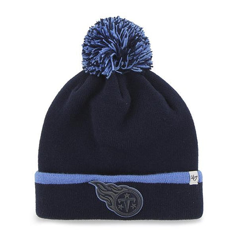 Shop Tennessee Titans 47 Brand Navy Blue Baraka Knit Cuffed Poofball Beanie Hat Cap - Sporting Up
