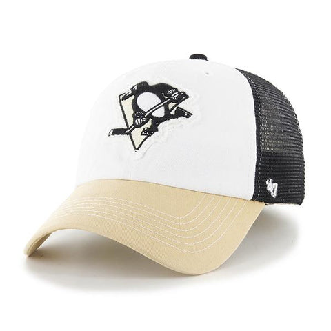 Pittsburgh Penguins 47 Brand Tri-Tone Privateer Closer Mesh Flexfit-Mütze – sportlich