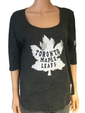 Graues Boyfriend-T-Shirt mit 3/4-Ärmeln der Retro-Marke „Toronto Maple Leafs“ für Damen – sportlich