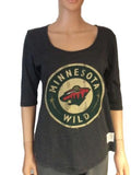 Minnesota Wild Retro Brand Women Gray 3/4 Sleeve Scoop Boyfriend T-Shirt - Sporting Up