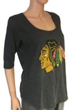 Chicago Blackhawks Retro Brand Women Gray 3/4 Sleeve Boyfriend T-Shirt - Sporting Up