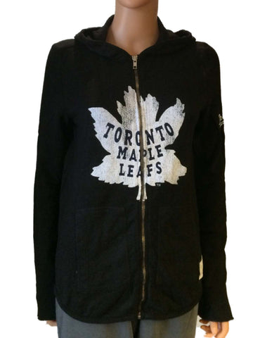 Toronto Maple Leafs Retro Brand Women Black Quad Blend Zip Up Hoodie Jacket - Sporting Up