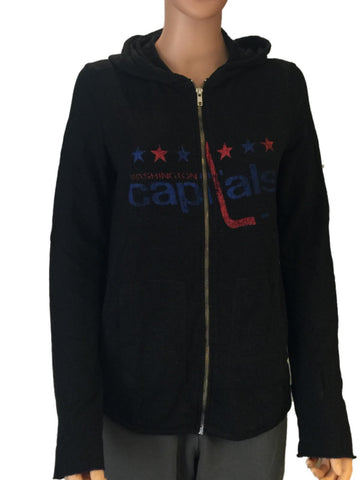 Shop Washington Capitals Retro Brand Women Black Quad Blend Zip Up Hoodie Jacket - Sporting Up