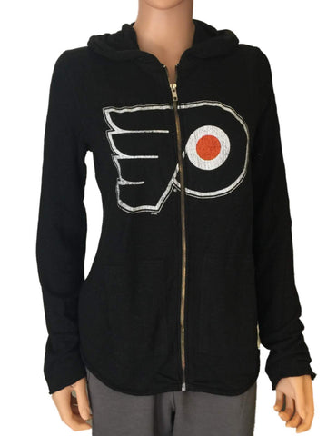 Compre chaqueta con capucha y cremallera de mezcla cuádruple negra para mujer de la marca retro de los Philadelphia Flyers - sporting up
