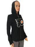 Chaqueta con capucha y cremallera de mezcla cuádruple negra para mujer de la marca retro de los Philadelphia Flyers - sporting up