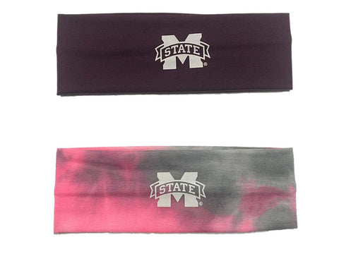 Mississippi State Bulldogs Top of the World, paquete de 2 cintas para la cabeza para yoga en color granate y rosa - Sporting Up