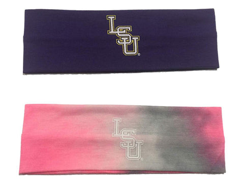LSU Tigers Top of the World, paquete de 2 cintas para la cabeza para yoga en color morado y rosa teñido anudado - Sporting Up