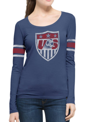 Usa United States fotbollslag 47 märke kvinnor blå homerun ls scoop t-shirt - sporting up