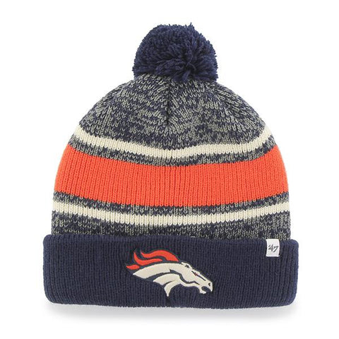 Shop Denver Broncos 47 Brand Tri-Tone Fairfax Cuffed Knit Poofball Beanie Hat Cap - Sporting Up