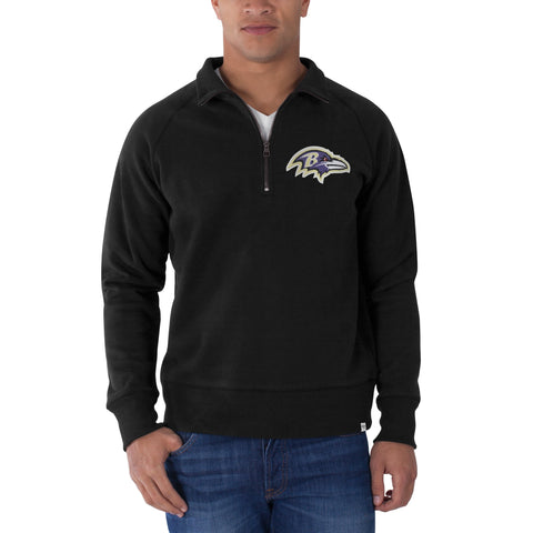 Baltimore Ravens 47 Brand – Schwarzes Pullover-Sweatshirt mit 1/4-Reißverschluss und Karomuster – sportlich