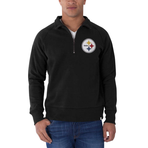 Schwarzes Pullover-Sweatshirt der Marke Pittsburgh Steelers 47 mit kreuzkariertem 1/4-Reißverschluss – sportlich