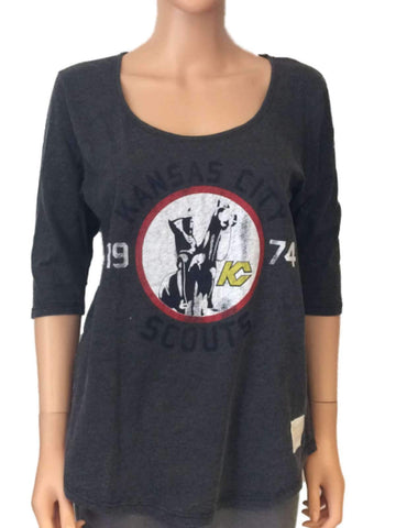 Handla kansas city scouts retro märke kvinnor grå 3/4-ärm pojkvän t-shirt - sporting up