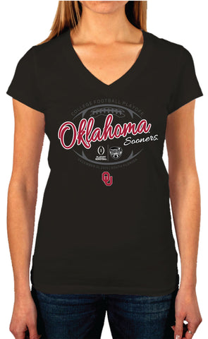 T-shirt noir pour femmes des séries éliminatoires de football universitaire 2016 de l'Oklahoma plus tôt que la victoire - sporting up
