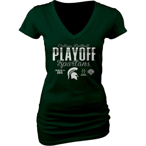 T-shirt à col en V pour femme des séries éliminatoires de football universitaire des Michigan State Spartans 2016 - Sporting Up