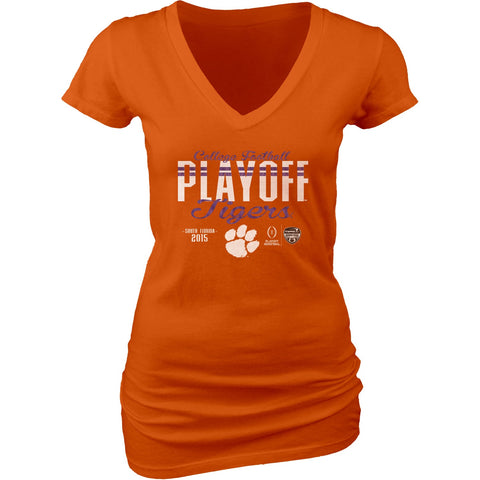 Clemson Tigers Blue 84 Femmes 2016 T-shirt à col en V des séries éliminatoires de football universitaire - Sporting Up