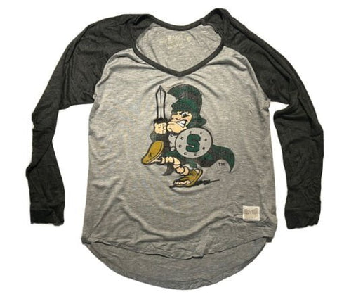 Michigan State Spartans Retro Brand Women Mascot Logo Two Tone LS T-Shirt - Sporting Up