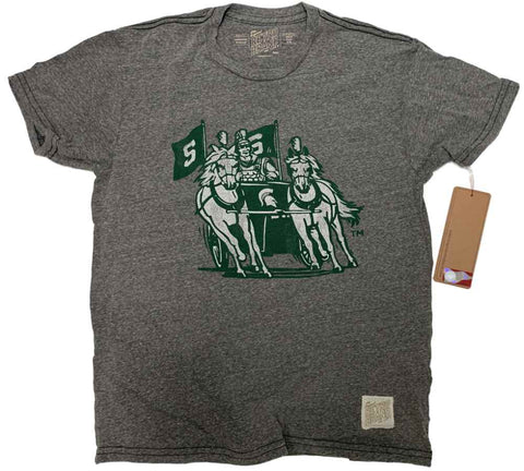 T-shirt tri-mélange avec logo de char gris de marque rétro des Spartans de l'État du Michigan - faire du sport
